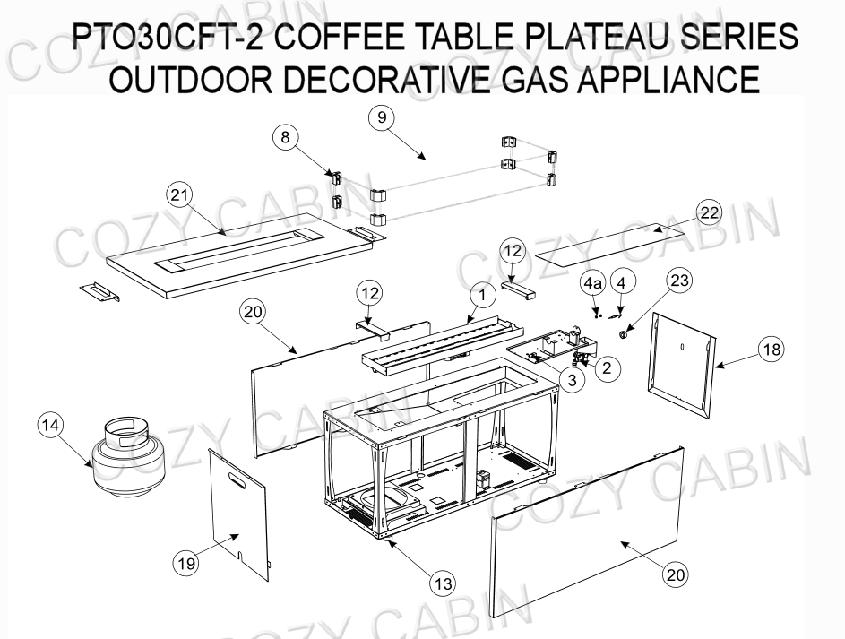 COFFEE TABLE PLATEAU SERIES OUTDOOR DECORATIVE GAS APPLIANCE (PTO30CFT-2) #PTO30CFT-2